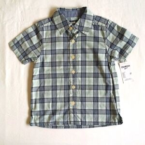 NEW oshkosh b'gosh plaid button down collared short sleeve shirt 2T boys